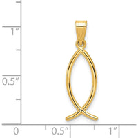 14K Yellow Gold Ichthus Fish Pendant - 26mm Length by Oro Pregiato
