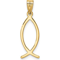 14K Yellow Gold Ichthus Fish Pendant - 26mm Length by Oro Pregiato