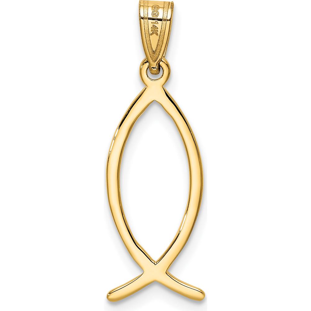 14K Yellow Gold Ichthus Fish Pendant - 26mm Length by Oro Pregiato