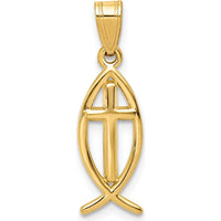 14K Yellow Gold Ichthus Fish Pendant with Cross Design - 25mm in Length by Oro Pregiato
