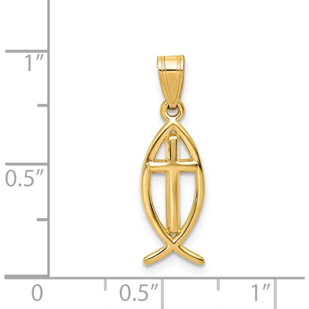 14K Yellow Gold Ichthus Fish Pendant with Cross Design - 25mm in Length by Oro Pregiato
