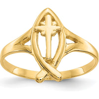 14K Yellow Gold Ichthus Ring with Cross - Faith-Inspired Religious Jewelry by Oro Pregiato