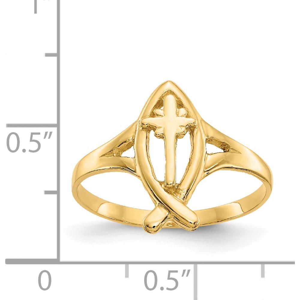 14K Yellow Gold Ichthus Ring with Cross - Faith-Inspired Religious Jewelry by Oro Pregiato