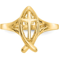 14K Yellow Gold Ichthus Ring with Cross - Faith-Inspired Religious Jewelry by Oro Pregiato