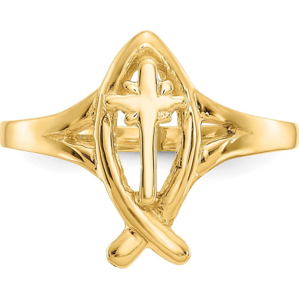 14K Yellow Gold Ichthus Ring with Cross - Faith-Inspired Religious Jewelry by Oro Pregiato