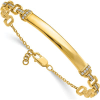 14K Yellow Gold ID Bracelet with 0.11 Carats Round Diamonds and Extender by Oro Pregiato