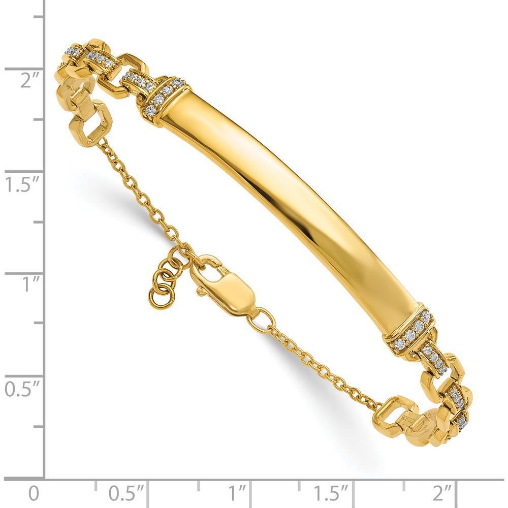 14K Yellow Gold ID Bracelet with 0.11 Carats Round Diamonds and Extender by Oro Pregiato