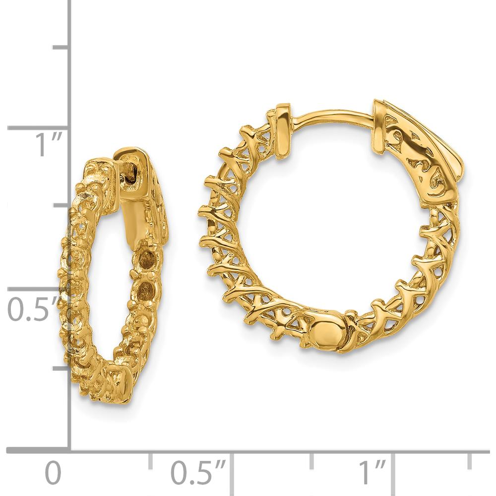 14K Yellow Gold In & Out Hoop Earrings with 30 Round Stone Mountings - 2.3mm Stone Size Each by Monteluci Fine Jewelry