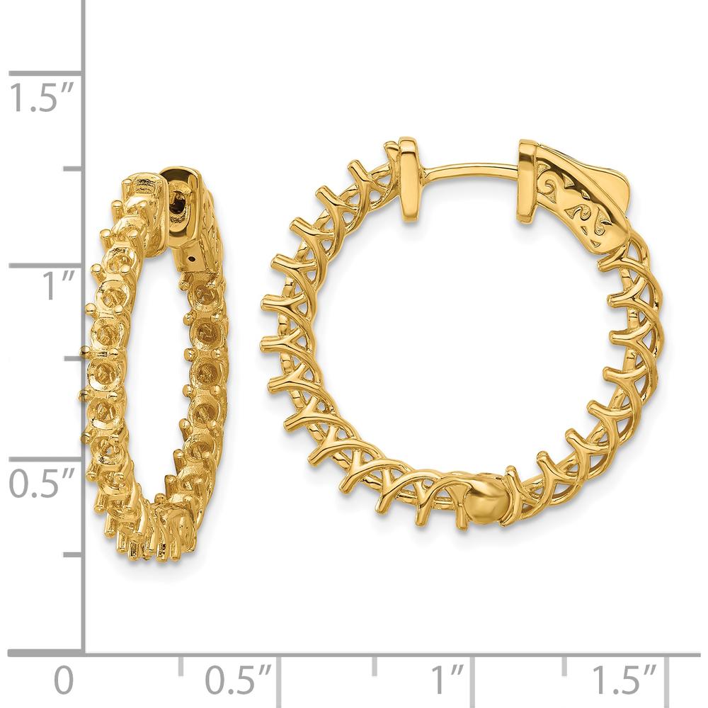 14K Yellow Gold In & Out Hoop Earrings with Prong Set Round Mountings - 44 Stones, 2.5mm Each by Monteluci Fine Jewelry