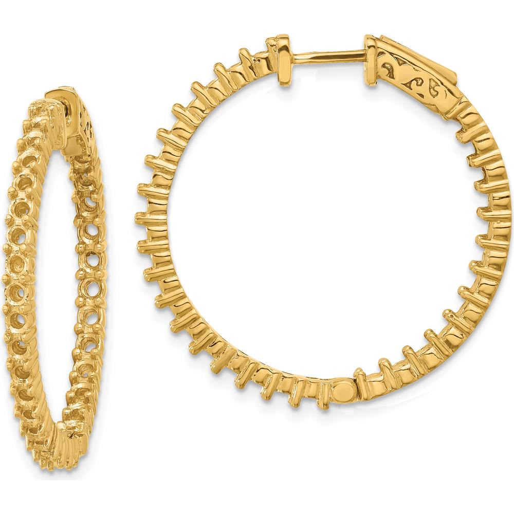 14K Yellow Gold In & Out Hoop Earrings with Prong Set Round Stone Mountings - 60 Stone Mountings by Monteluci Fine Jewelry