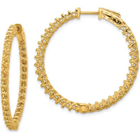 14K Yellow Gold In & Out Hoop Earrings with Prong-Set Round Stone Mountings - 70 Stones by Monteluci Fine Jewelry