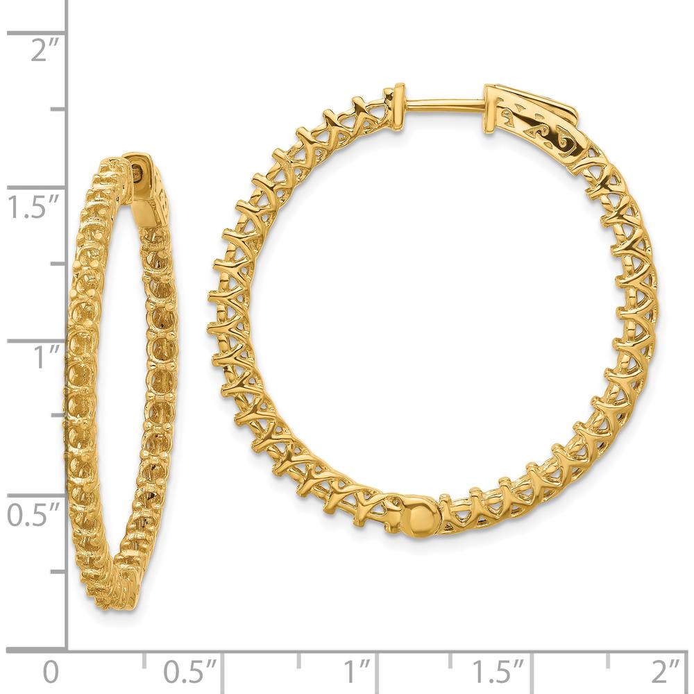 14K Yellow Gold In & Out Hoop Earrings with Prong-Set Round Stone Mountings - 70 Stones by Monteluci Fine Jewelry