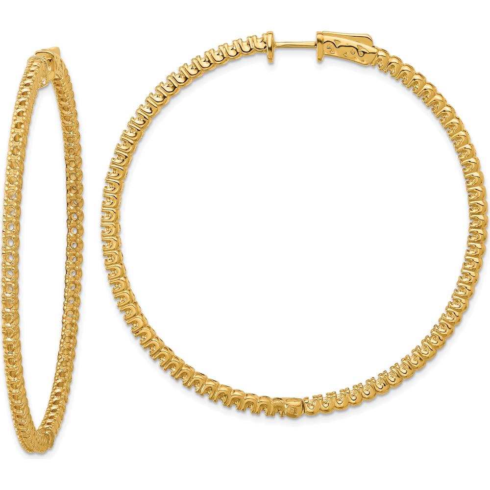 14K Yellow Gold In & Out Hoop Earrings with Prong-Set Round Stones - 1.6mm Each, Total Diamond Weight 0.98 Carat by Monteluci Fine Jewelry