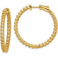14K Yellow Gold In & Out Hoop Earrings with Prong-Set Round Stones - 62 Stones by Monteluci Fine Jewelry