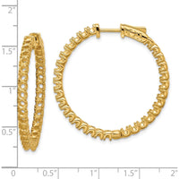 14K Yellow Gold In & Out Hoop Earrings with Prong-Set Round Stones - 62 Stones by Monteluci Fine Jewelry