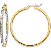 14K Yellow Gold In and Out Hoop Earrings with Round Diamonds - 0.018 Carat Total Diamond Weight by Monteluci Fine Jewelry