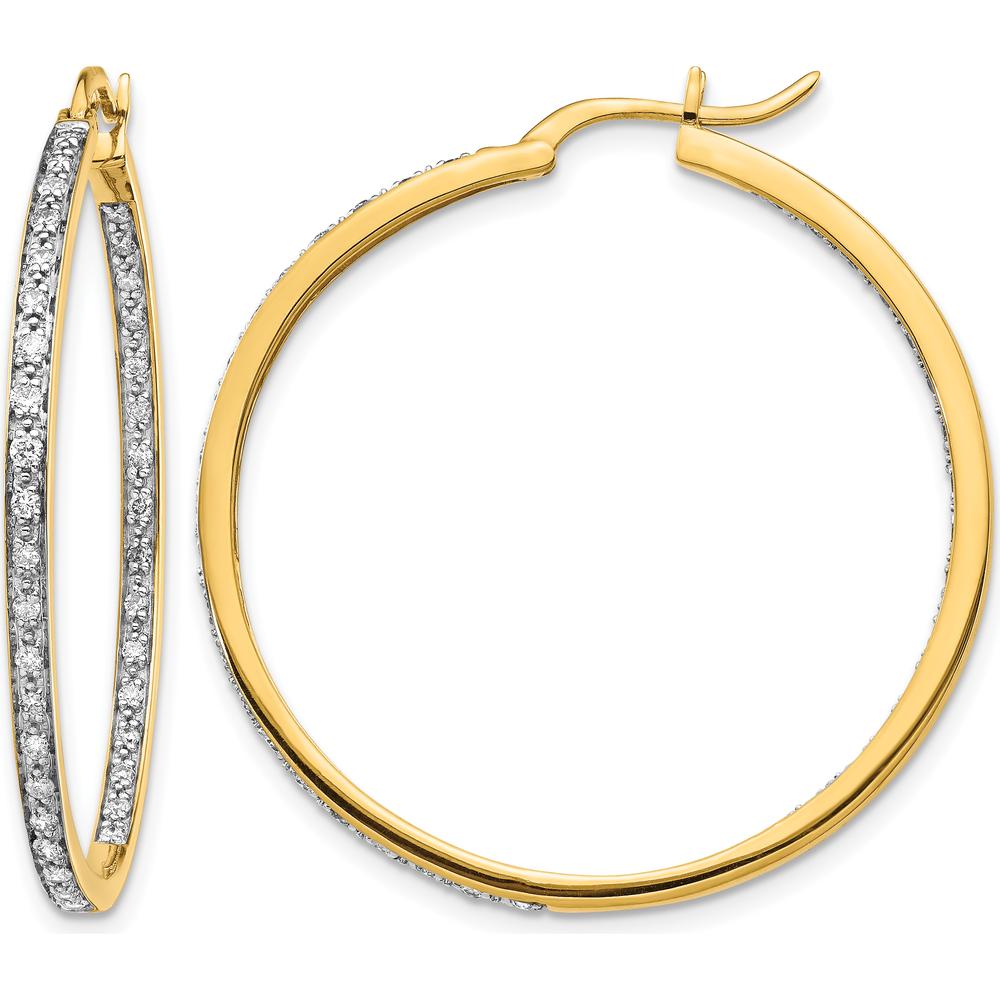 14K Yellow Gold In and Out Hoop Earrings with Round Diamonds - 0.018 Carat Total Diamond Weight by Monteluci Fine Jewelry