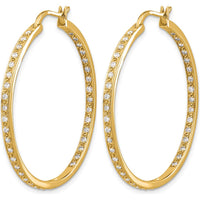 14K Yellow Gold In and Out Hoop Earrings with Round Diamonds - 0.018 Carat Total Diamond Weight by Monteluci Fine Jewelry