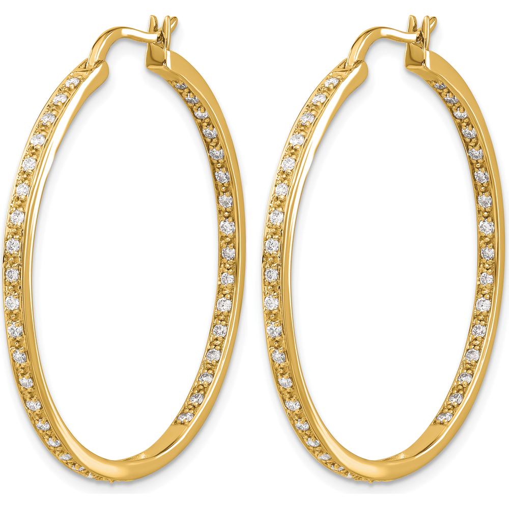 14K Yellow Gold In and Out Hoop Earrings with Round Diamonds - 0.018 Carat Total Diamond Weight by Monteluci Fine Jewelry