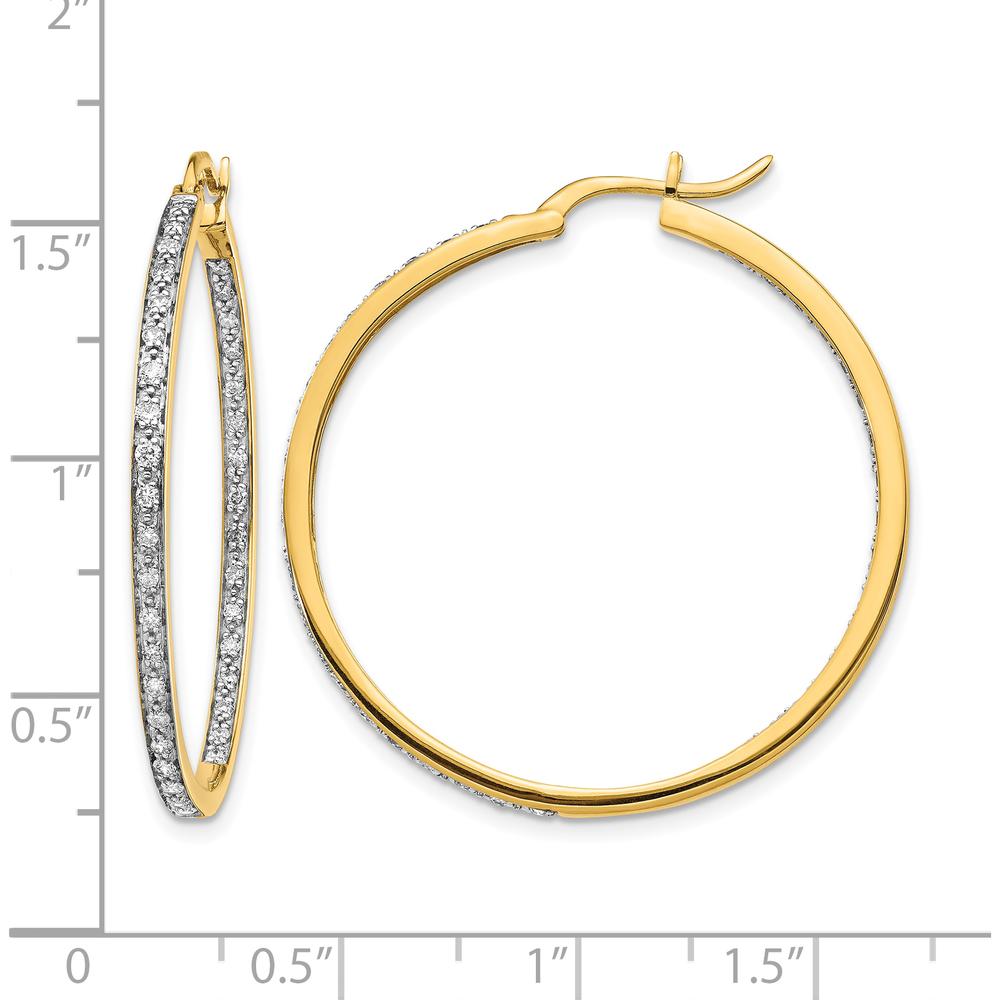 14K Yellow Gold In and Out Hoop Earrings with Round Diamonds - 0.018 Carat Total Diamond Weight by Monteluci Fine Jewelry