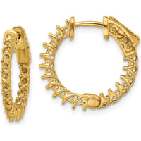 14K Yellow Gold In & Out Hoop Earrings with Round Stone Mountings - 36 Stone Settings by Monteluci Fine Jewelry
