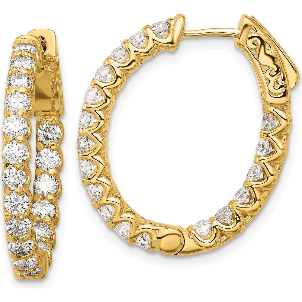 14K Yellow Gold In & Out Oval Hoop Earrings with 2.1 Carat Total Round Diamonds by Oro Pregiato