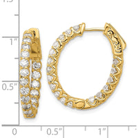 14K Yellow Gold In & Out Oval Hoop Earrings with 2.1 Carat Total Round Diamonds by Oro Pregiato