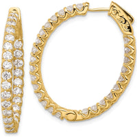 14K Yellow Gold In & Out Oval Hoop Earrings with 52 Round Diamonds - 0.059 Carat Total Diamond Weight by Oro Pregiato