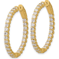 14K Yellow Gold In & Out Oval Hoop Earrings with 52 Round Diamonds - 0.059 Carat Total Diamond Weight by Oro Pregiato