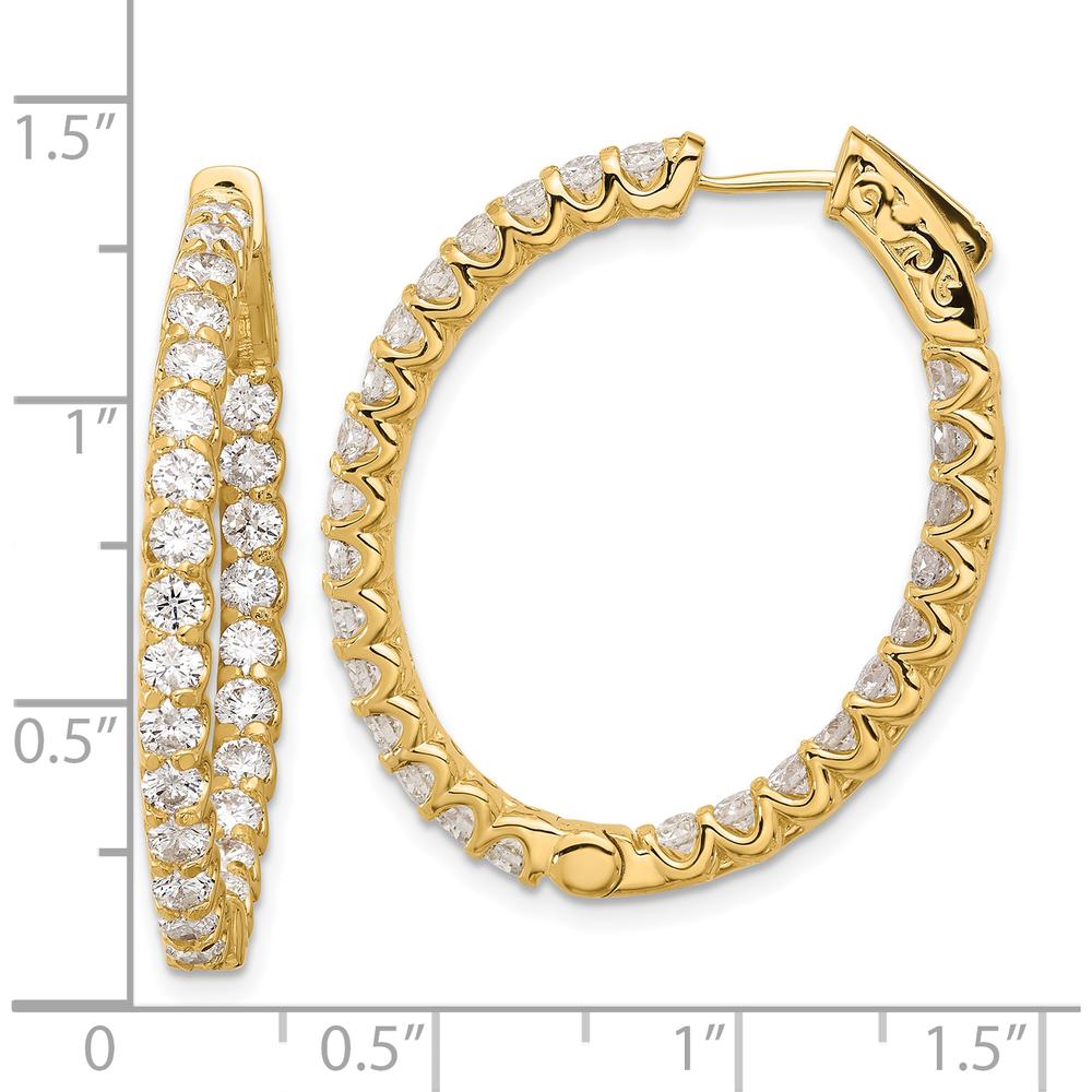 14K Yellow Gold In & Out Oval Hoop Earrings with 52 Round Diamonds - 0.059 Carat Total Diamond Weight by Oro Pregiato