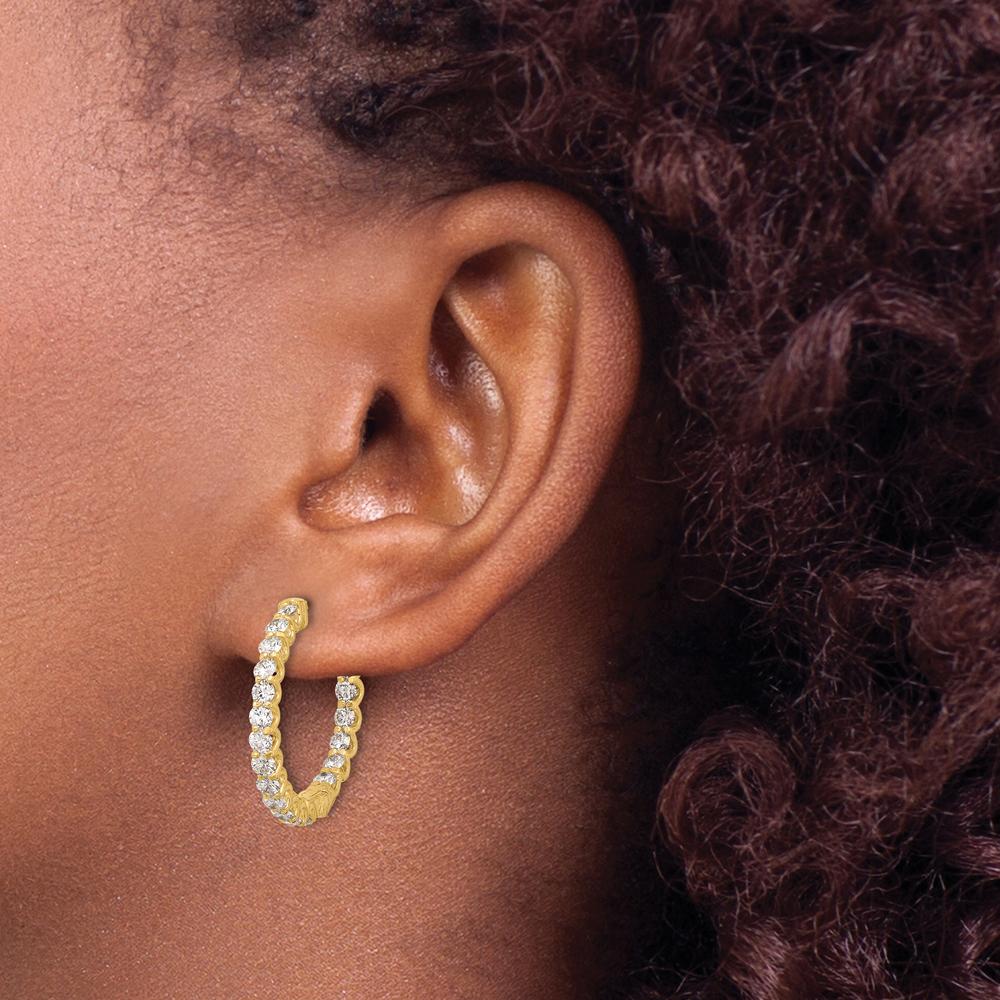 14K Yellow Gold In/Out Hoop Earrings with 38 Round Diamonds - 2.42 Carat Total Diamond Weight by Oro Pregiato