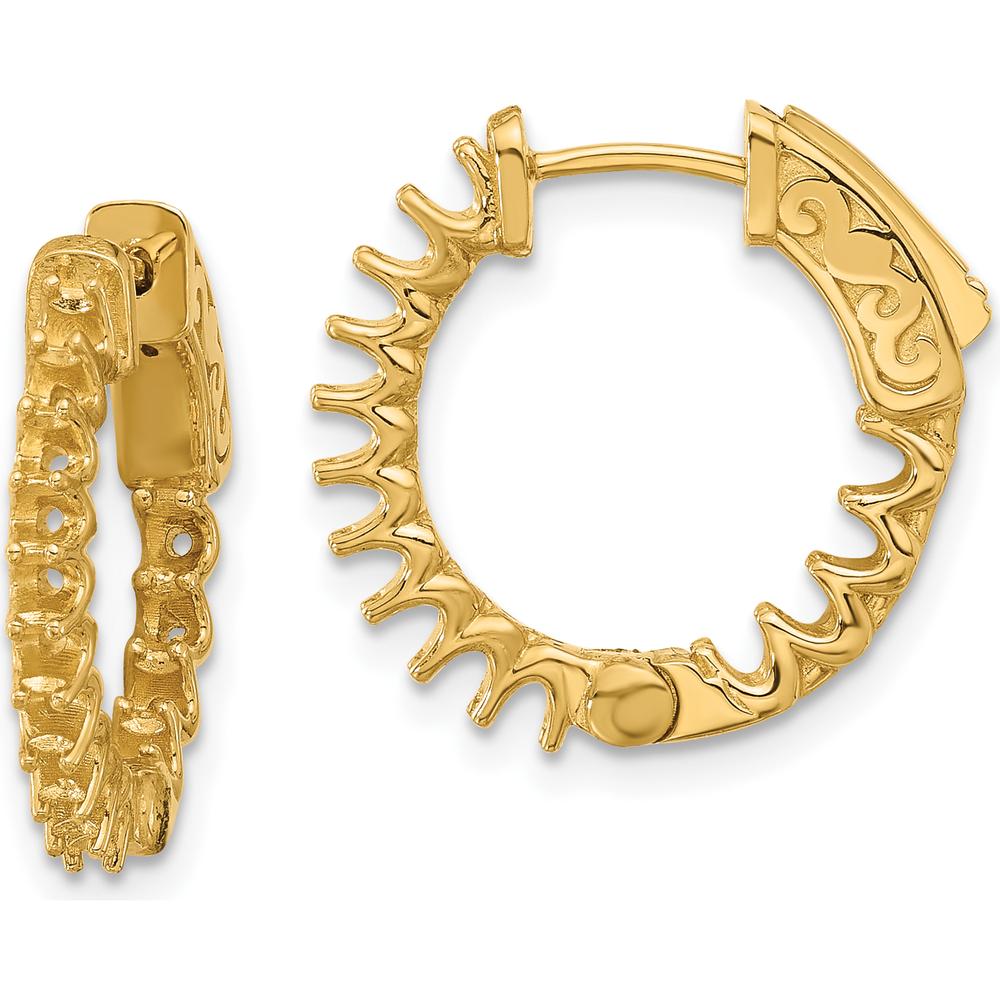 14K Yellow Gold In/Out Hoop Earrings with Safety Clasp - Polished Finish by Oro Pregiato
