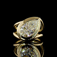 14K Yellow Gold Inclined Bezel Set Pear Shape Lab Grown Diamond Solitaire Ring - 3.50 Carat Total Diamond Weight - Covaloro Fine Jewelry