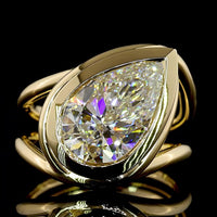 14K Yellow Gold Inclined Bezel Set Pear Shape Lab Grown Diamond Solitaire Ring - 3.50 Carat Total Diamond Weight - Covaloro Fine Jewelry