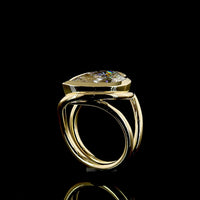 14K Yellow Gold Inclined Bezel Set Pear Shape Lab Grown Diamond Solitaire Ring - 3.50 Carat Total Diamond Weight - Covaloro Fine Jewelry