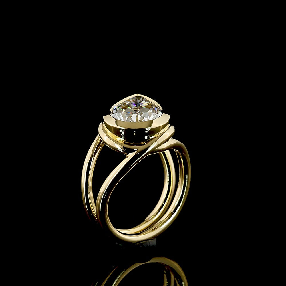 14K Yellow Gold Inclined Bezel Set Pear Shape Lab Grown Diamond Solitaire Ring - 3.50 Carat Total Diamond Weight - Covaloro Fine Jewelry