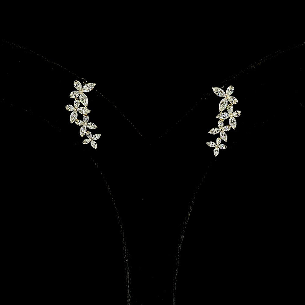 14K Yellow Gold Inclined Crawler Earrings with Marquise and Pear Shape Lab Grown Diamonds - 1.41 Carat Total Diamond Weight - Covaloro Fine Jewelry