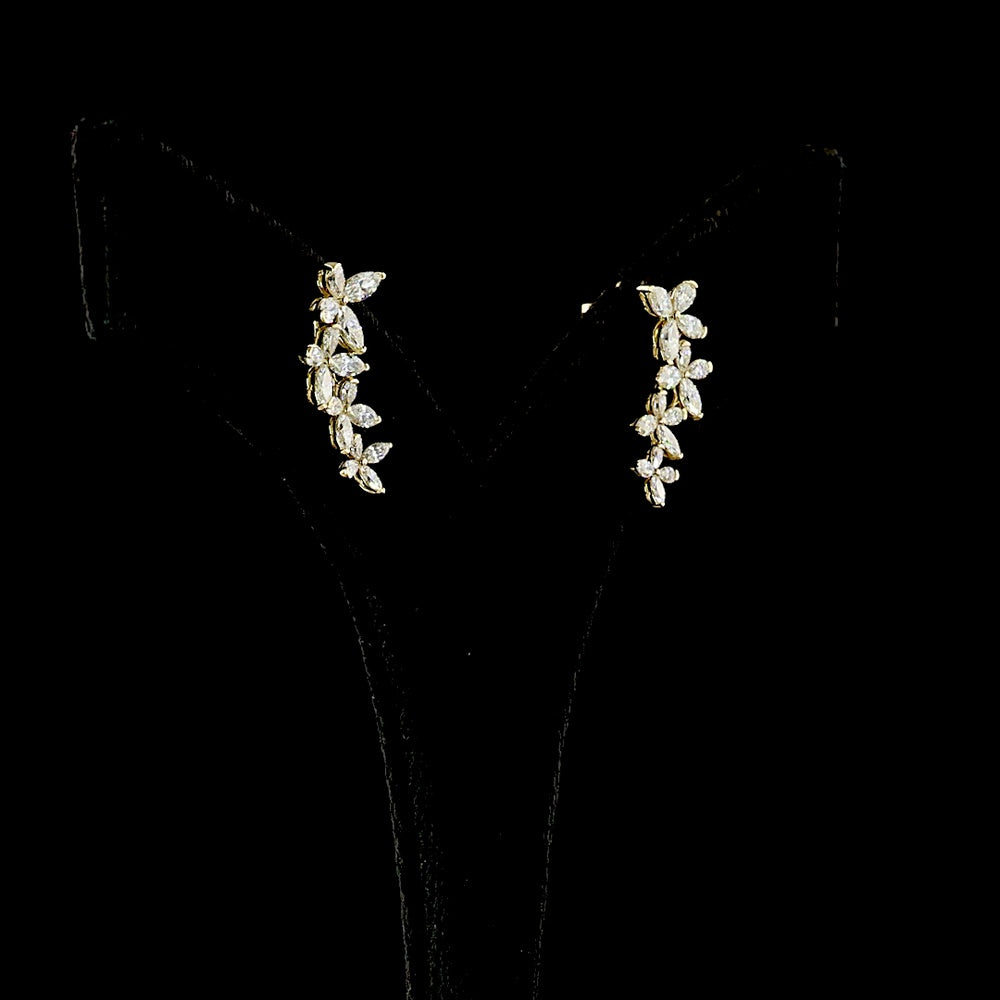 14K Yellow Gold Inclined Crawler Earrings with Marquise and Pear Shape Lab Grown Diamonds - 1.41 Carat Total Diamond Weight - Covaloro Fine Jewelry
