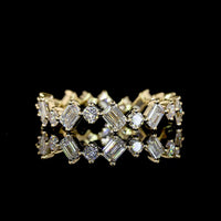14K Yellow Gold Inclined Eternity Band with Alternating Emerald Cut and Round Cut Lab Diamonds - 1.28 Carats Total Diamond Weight - Covaloro Fine Jewelry