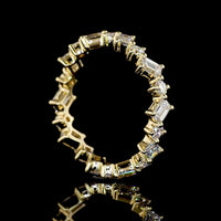 14K Yellow Gold Inclined Eternity Band with Alternating Emerald Cut and Round Cut Lab Diamonds - 1.28 Carats Total Diamond Weight - Covaloro Fine Jewelry