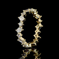14K Yellow Gold Inclined Eternity Band with Alternating Emerald Cut and Round Cut Lab Diamonds - 1.28 Carats Total Diamond Weight - Covaloro Fine Jewelry