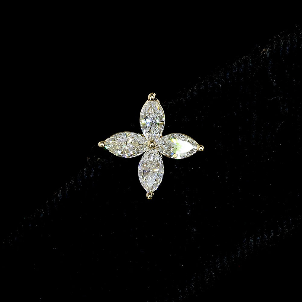 14K Yellow Gold Inclined Floral Marquise Diamond Stud Earrings - 0.68 Carats Total Weight Natural E-F VS+ Diamonds - Covaloro Fine Jewelry