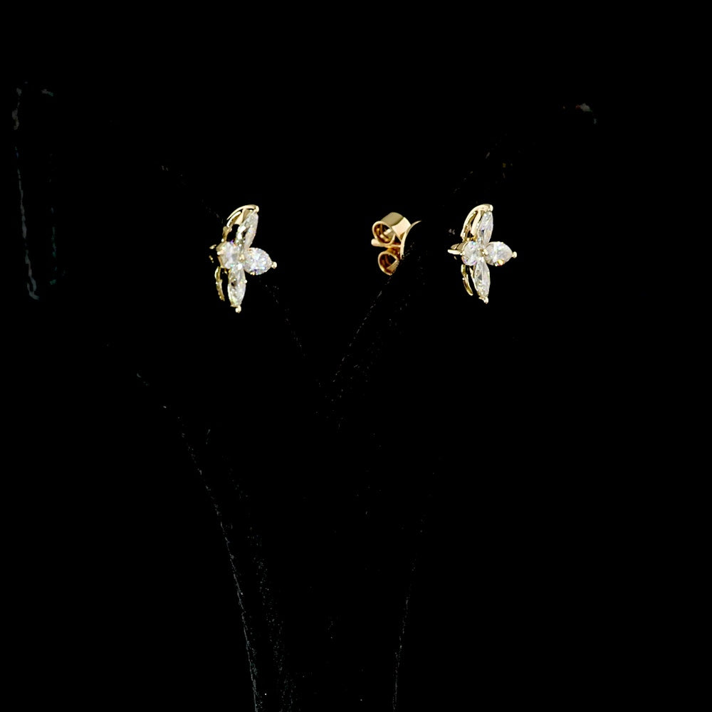 14K Yellow Gold Inclined Floral Marquise Diamond Stud Earrings - 0.68 Carats Total Weight Natural E-F VS+ Diamonds - Covaloro Fine Jewelry