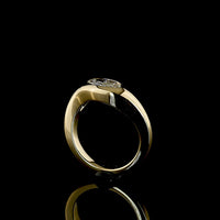 14K Yellow Gold Inclined Flush Set Solitaire Ring with 1.09 Carat Moval Cut Lab Diamond - E-F Color VVS2 Clarity - Covaloro Fine Jewelry