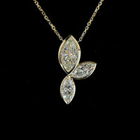 14K Yellow Gold Inclined Marquise Three-Stone Pendant with Bezel Set Lab-Grown Diamonds - 1.59 Carats Total Diamond Weight, E-F VS1 - Covaloro Fine Jewelry
