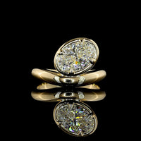 14K Yellow Gold Inclined Oval Cut Solitaire Ring with Bezel-Prong Setting - 2.01 Carat Lab Grown Diamond D VVS2 IGI Certified - Covaloro Fine Jewelry