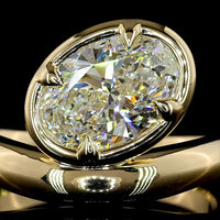 14K Yellow Gold Inclined Oval Cut Solitaire Ring with Bezel-Prong Setting - 2.01 Carat Lab Grown Diamond D VVS2 IGI Certified - Covaloro Fine Jewelry