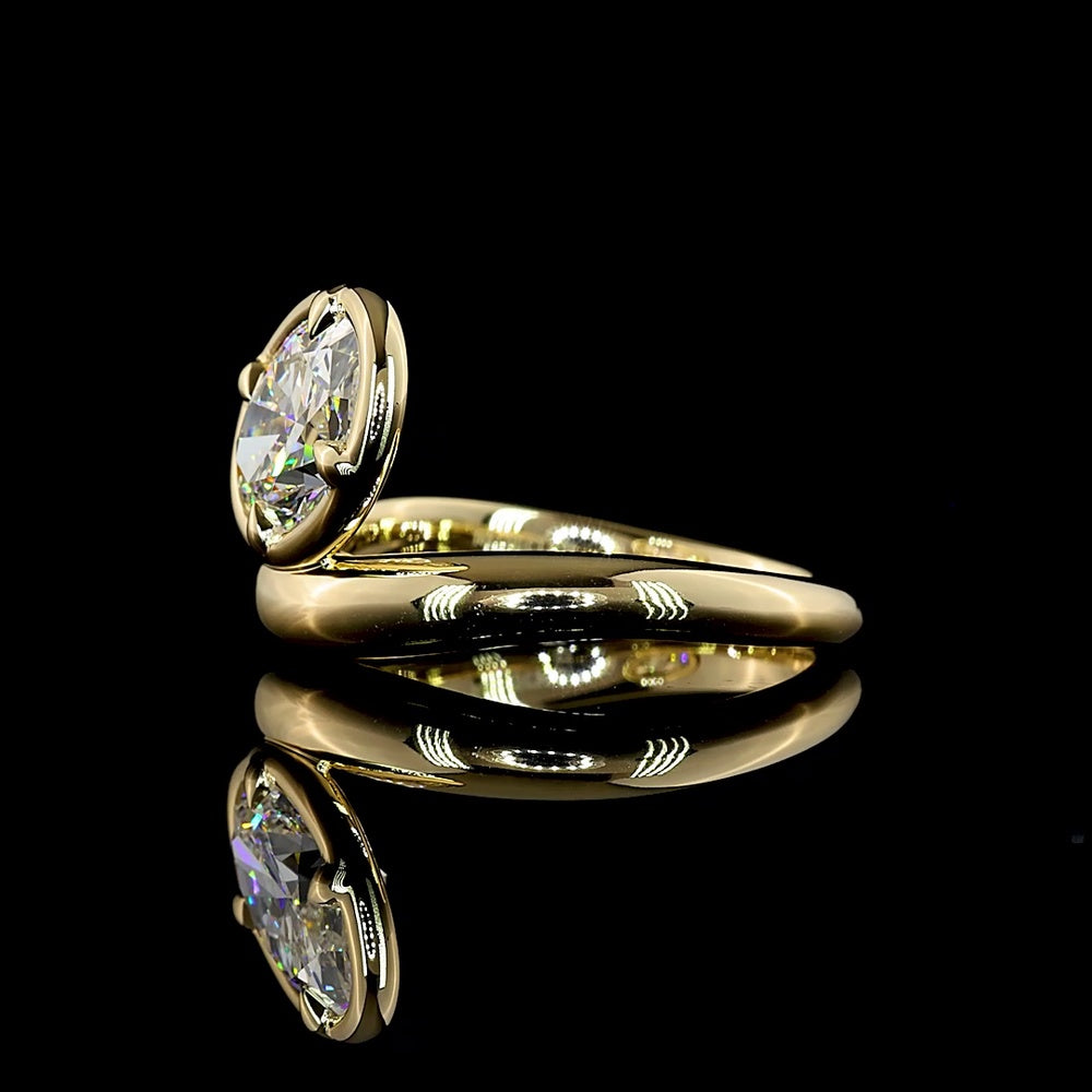 14K Yellow Gold Inclined Oval Cut Solitaire Ring with Bezel-Prong Setting - 2.01 Carat Lab Grown Diamond D VVS2 IGI Certified - Covaloro Fine Jewelry