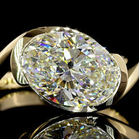 14K Yellow Gold Inclined Oval Solitaire Ring with Half Bezel Set Lab Grown Diamond - 3.56 Carat Total Diamond Weight - Covaloro Fine Jewelry