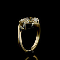 14K Yellow Gold Inclined Oval Solitaire Ring with Half Bezel Set Lab Grown Diamond - 3.56 Carat Total Diamond Weight - Covaloro Fine Jewelry